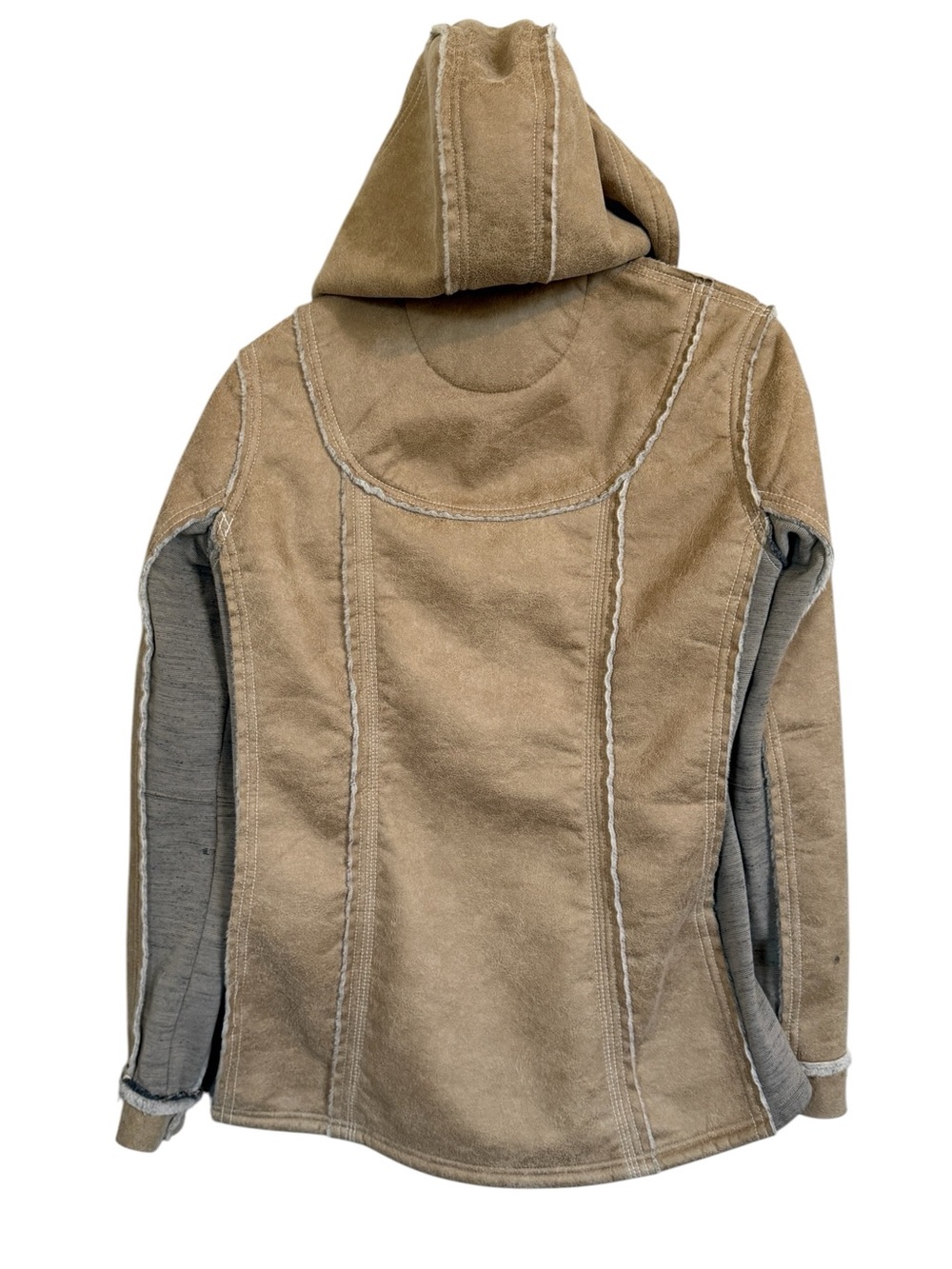 KÜHL Dani Sherpa Jacket Women’s M Tan Faux Suede Fleece Lined Hooded Full Zip - Picture 2 of 15